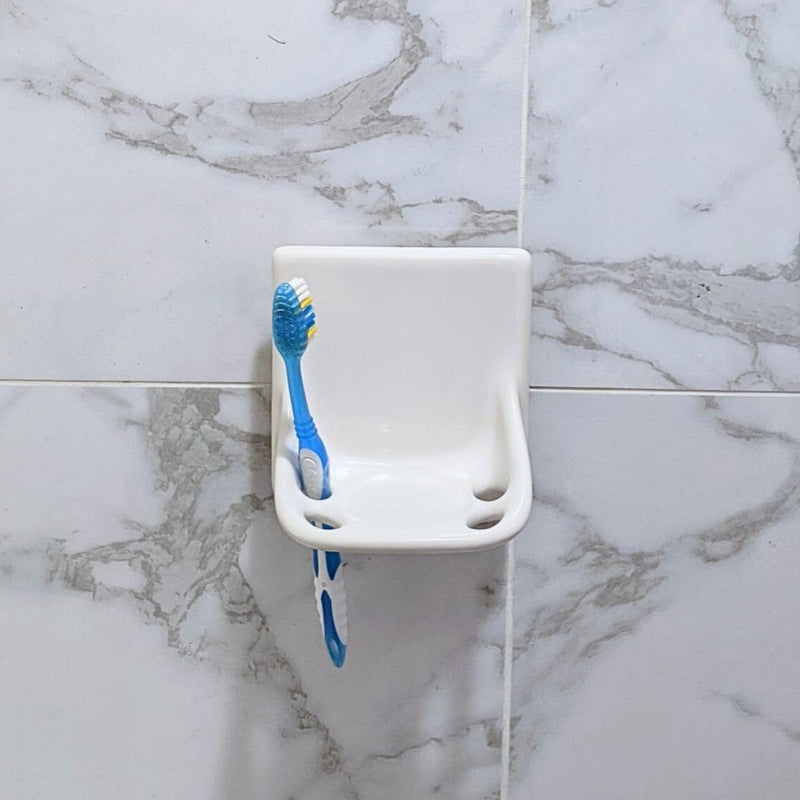 SereneDrains Ceramic Toothbrush Holder - Flat Back Installation - White Glossy