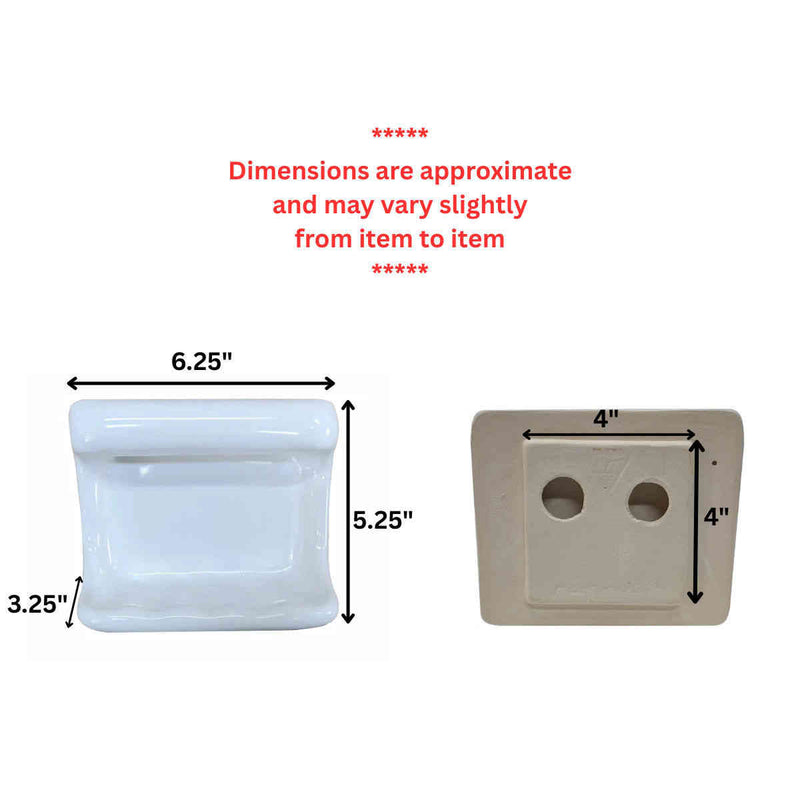 SereneDrains Ceramic Soap Dish - With Wash Cloth - Thinset Installation - White Glossy