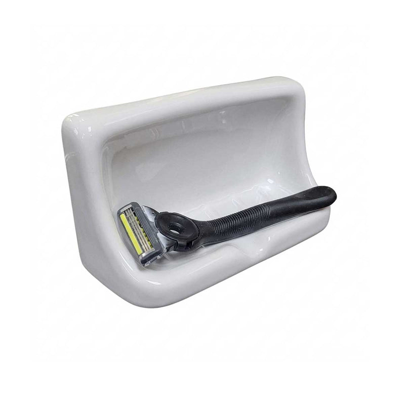 SereneDrains Ceramic Mini Soap Dish - Thinset Installation - White Glossy
