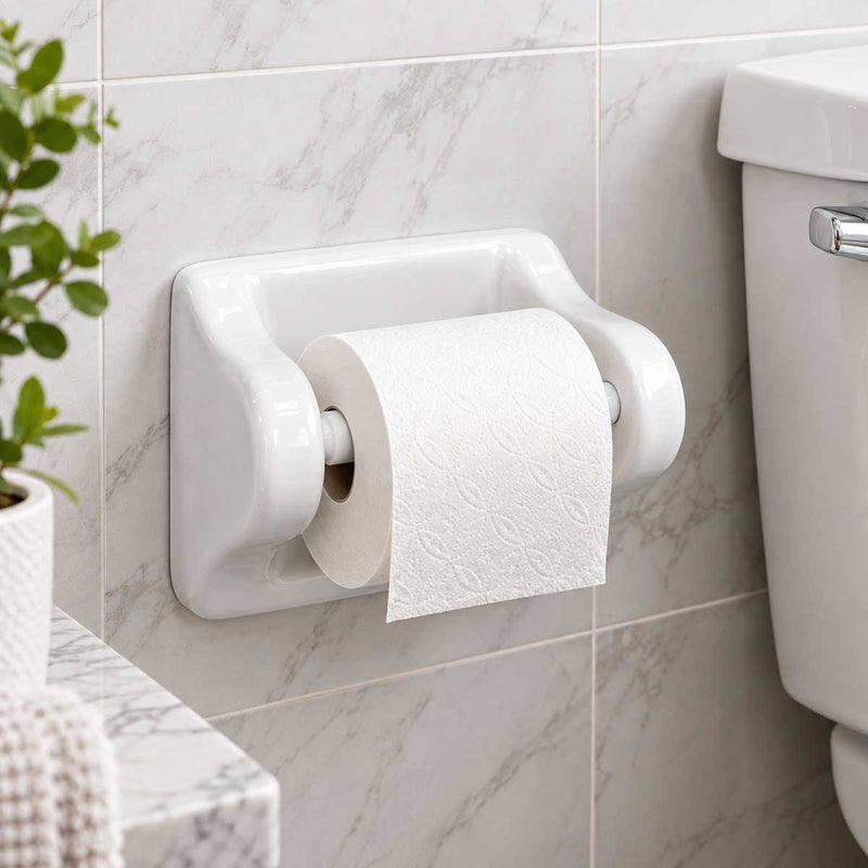 SereneDrains Ceramic Toilet Paper Holder - Thinset Installation - White Glossy