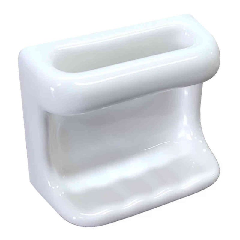 SereneDrains Ceramic Soap Dish - With Wash Cloth - Thinset Installation - White Glossy