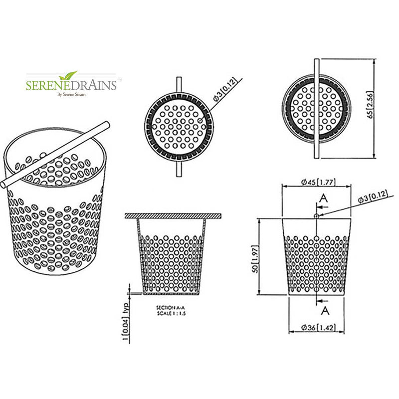 SereneDrains Hair Trap for Shower Drain Hair Catcher Basket Filter Strainer Black