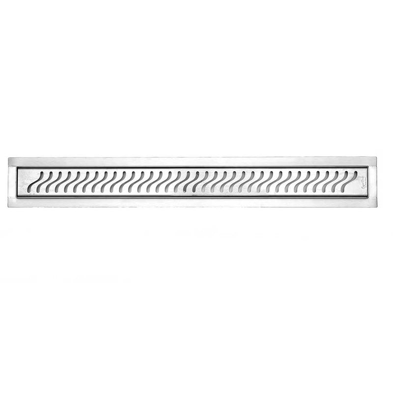 SereneDrains Linear Shower Drain Offset Outlet Ocean Wave - Brushed 35