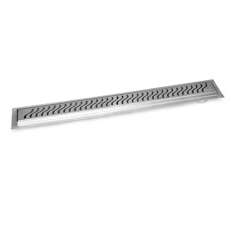 SereneDrains Linear Shower Drain Offset Outlet Ocean Wave - Brushed 35
