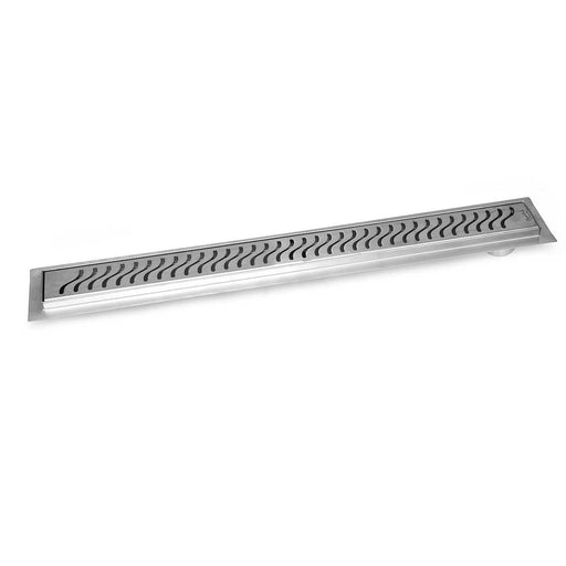 SereneDrains Linear Shower Drain Offset Outlet Ocean Wave - Brushed 35