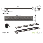 SereneDrains Linear Shower Drain Offset Outlet Ocean Wave - Brushed 30