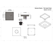 SereneDrains Square Shower Drain Kit with Base - Tile Insert - Brushed Nickel - 6 Inch