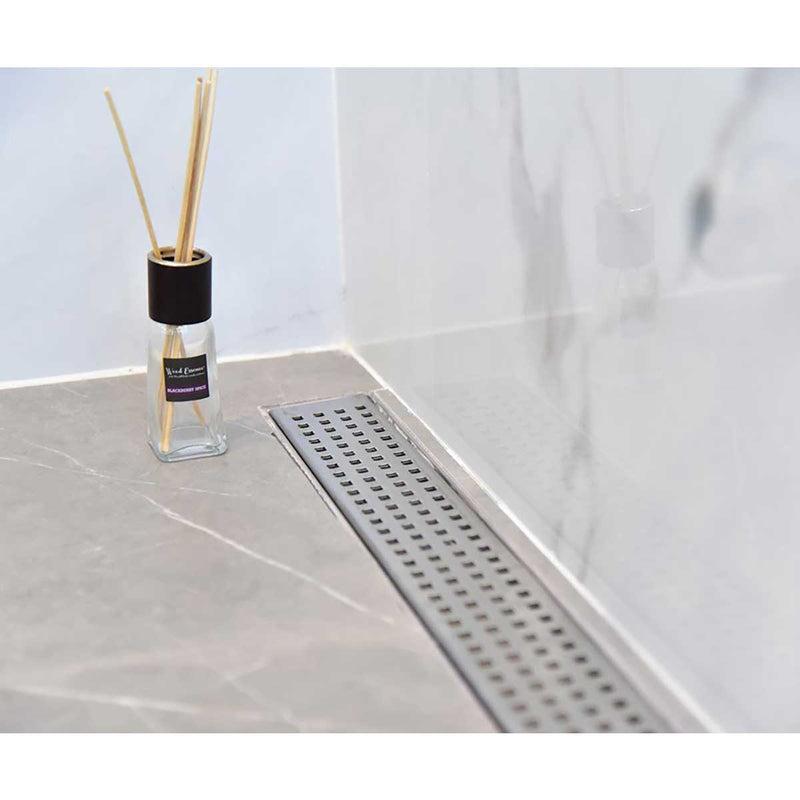 SereneDrains Linear Shower Drain Offset Outlet Square - Brushed 47