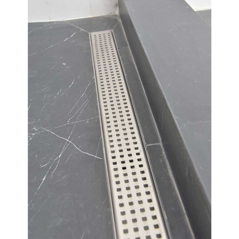 SereneDrains Linear Shower Drain Offset Outlet Square - Brushed 47