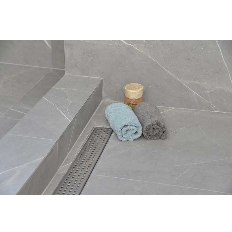 SereneDrains Linear Shower Drain Offset Outlet Square - Brushed 47