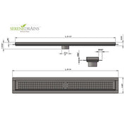 SereneDrains Linear Shower Drain Traditional Square - Brushed 24