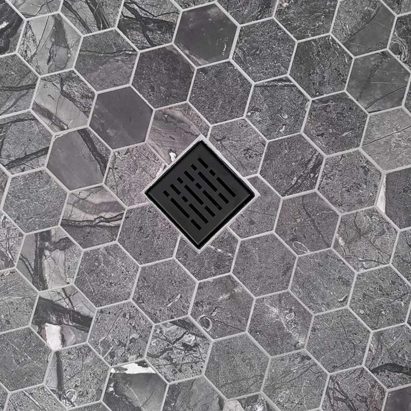 SereneDrains Square Shower Drain Broken Lane 4 Matte Black