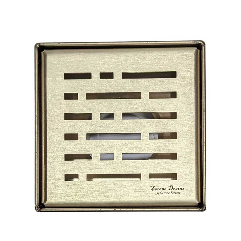 SereneDrains Square Shower Drain Broken Lane 4 Satin Gold