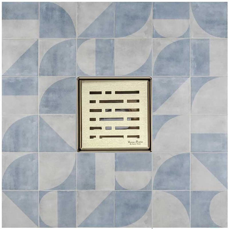 SereneDrains Square Shower Drain Broken Lane 4 Satin Gold