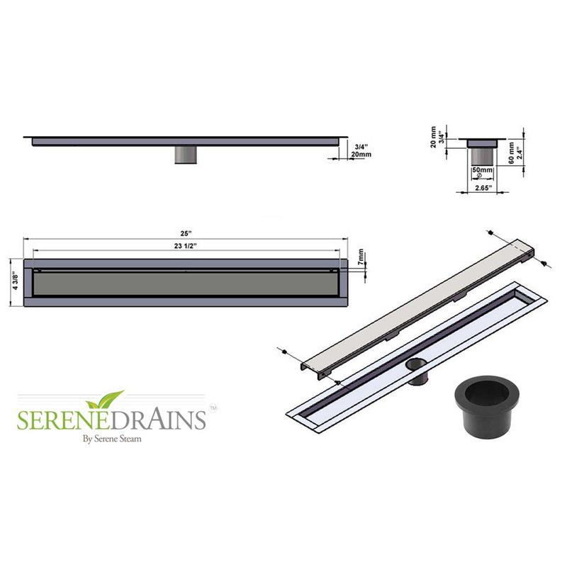 SereneDrains Linear Shower Drain Invisible Slim Design 24
