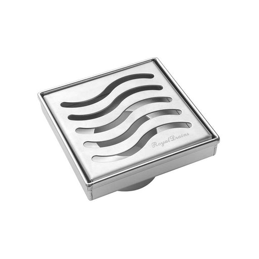 SereneDrains Square Shower Drain Ocean Wave 4 Polished