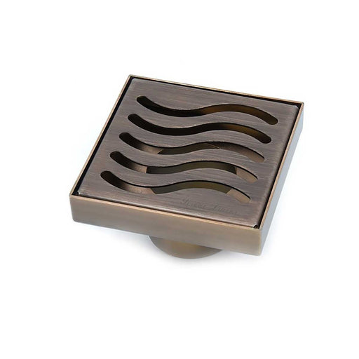SereneDrains Square Shower Drain Ocean Wave 4 Bronze