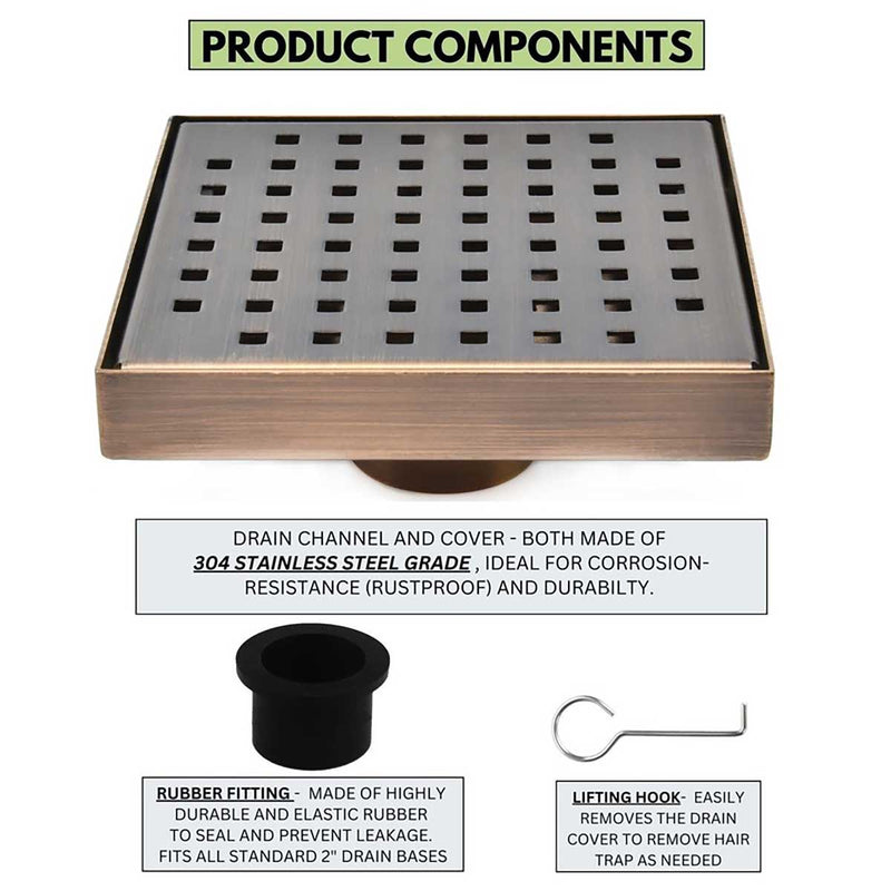 SereneDrains Square Shower Drain Traditional Square 6 ORB