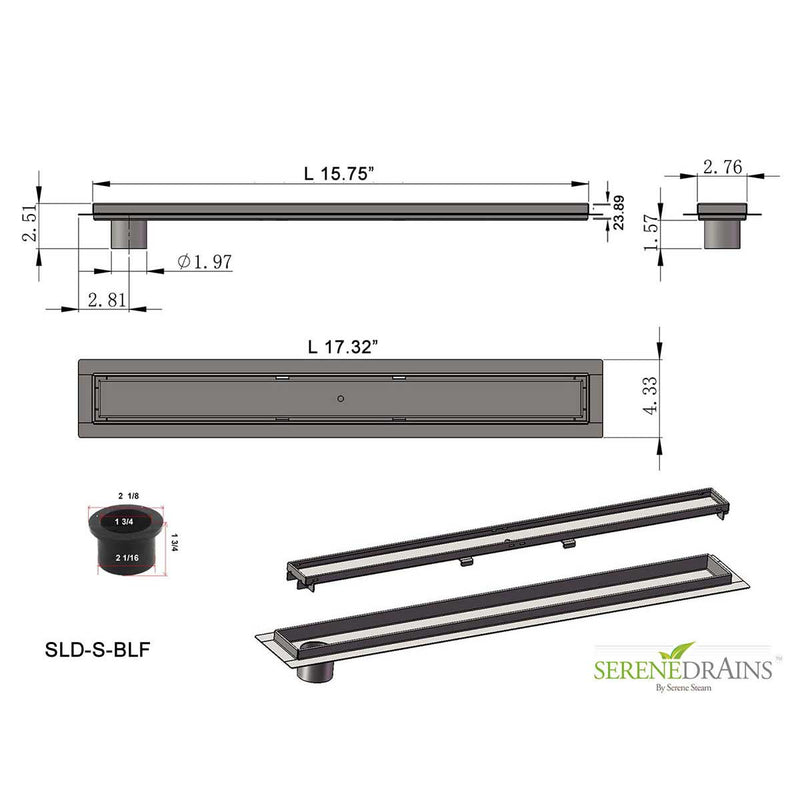 SereneDrains Linear Shower Drain Offset Outlet Broken Lane - Brushed 16