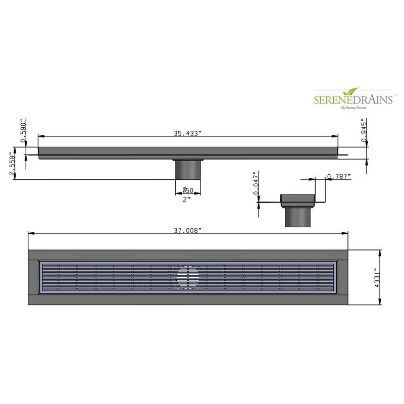 SereneDrains Linear Shower Drain Linear Wedge - Polished 35