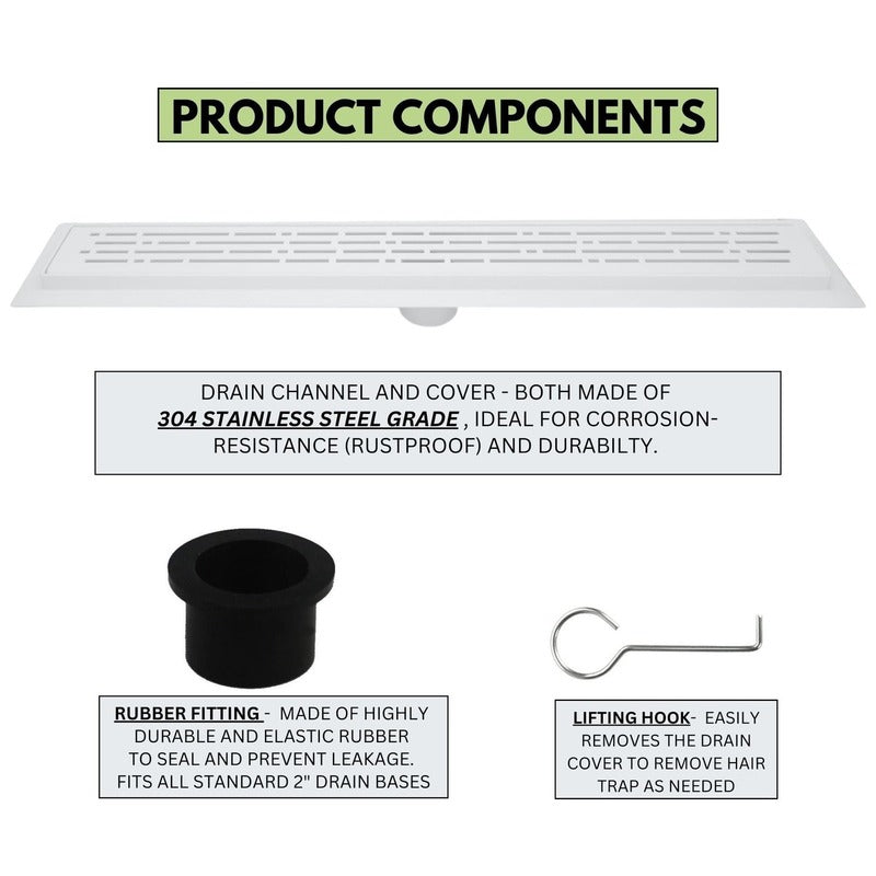 SereneDrains Linear Shower Drain Broken Lane - Matte White 39