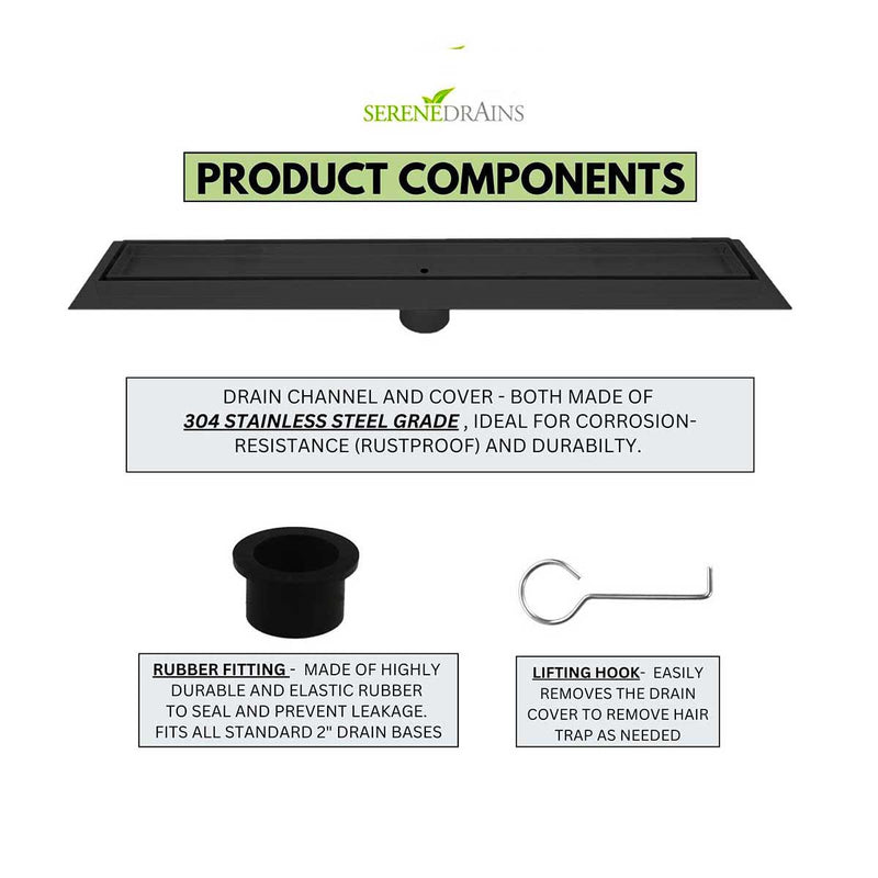SereneDrains Linear Shower Drain Tile Insert Matte Black 39