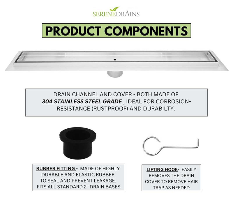 SereneDrains Linear Shower Drain Tile Insert Brushed Nickel 72