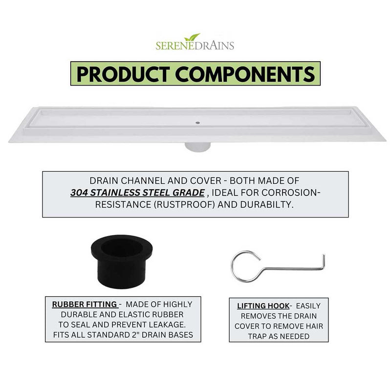 SereneDrains Linear Shower Drain Tile Insert Matte White 59