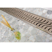 SereneDrains Linear Shower Drain Offset Outlet Ocean Wave - Brushed 35