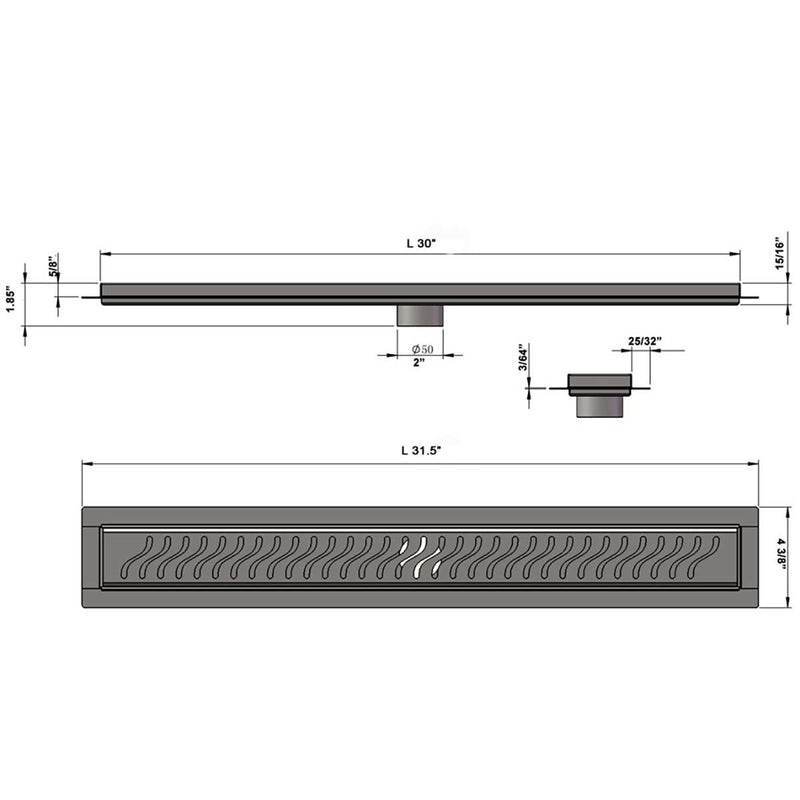 SereneDrains Linear Shower Drain Ocean Wave - Brushed 30