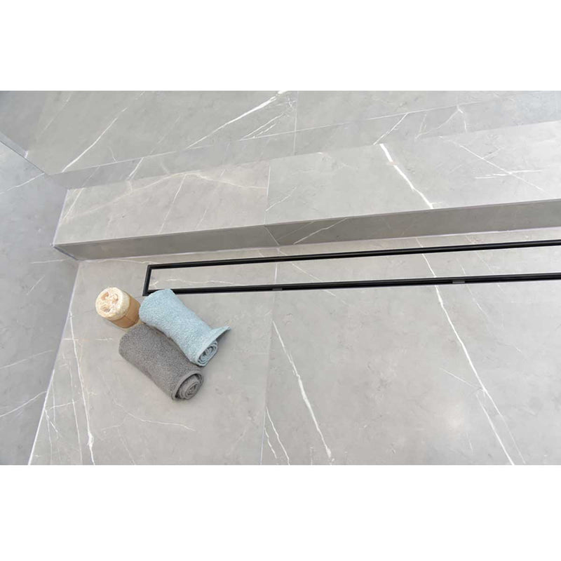 SereneDrains Wow Drain TM Side Discharge Outlet with Tile In Linear Shower Drain Horizontal Low Profile