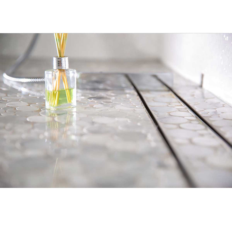 SereneDrains Wow Drain TM Side Discharge Outlet with Tile In Linear Shower Drain Horizontal Low Profile