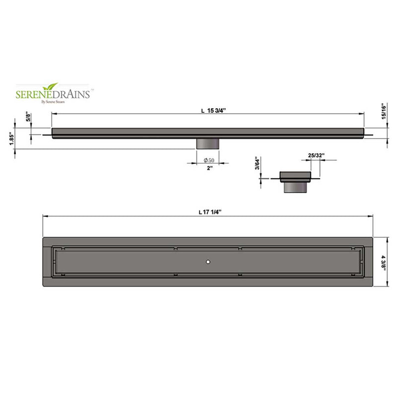 SereneDrains ABS Horizontal Side Discharge Outlet with Tile In Linear Shower Drain Low Profile Assembly Reducer PVC Base Pipe Fitting P Trap