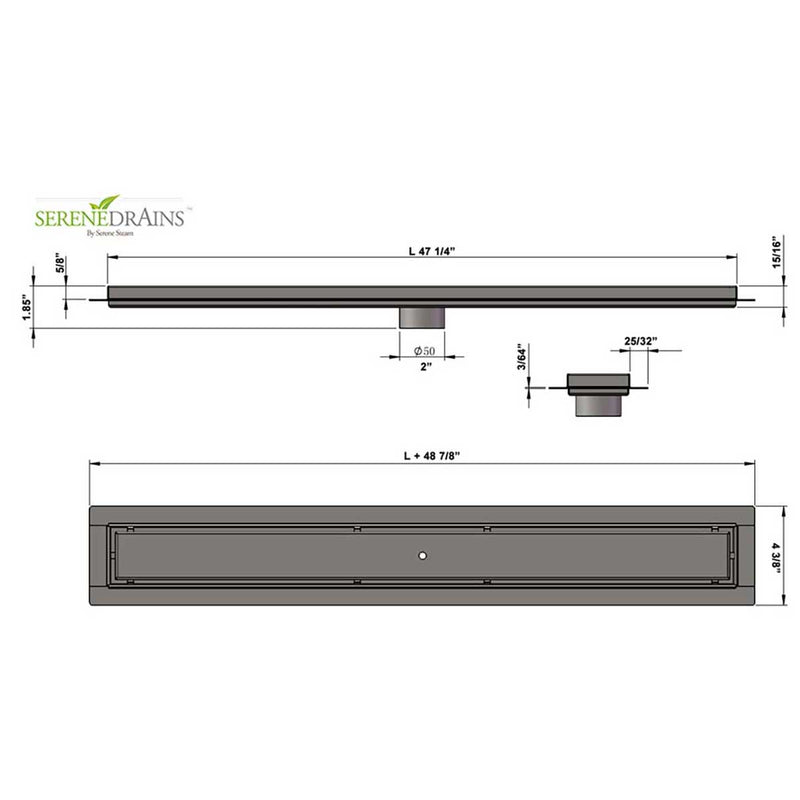 SereneDrains Linear Shower Drain Tile Insert Matte Black 47