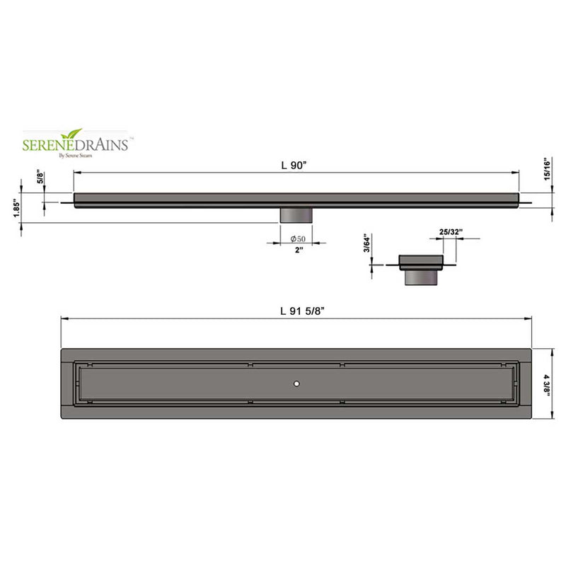 SereneDrains Linear Shower Drain Tile Insert Brushed Nickel 90