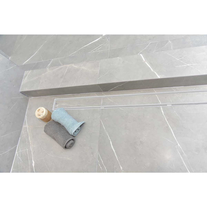 SereneDrains Wow Drain TM Side Discharge Outlet with Tile In Linear Shower Drain Horizontal Low Profile