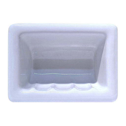 SereneDrains Porcelain Recessed Soap Dish White Glossy 6x4 Holder Shower Wall Mount Tray