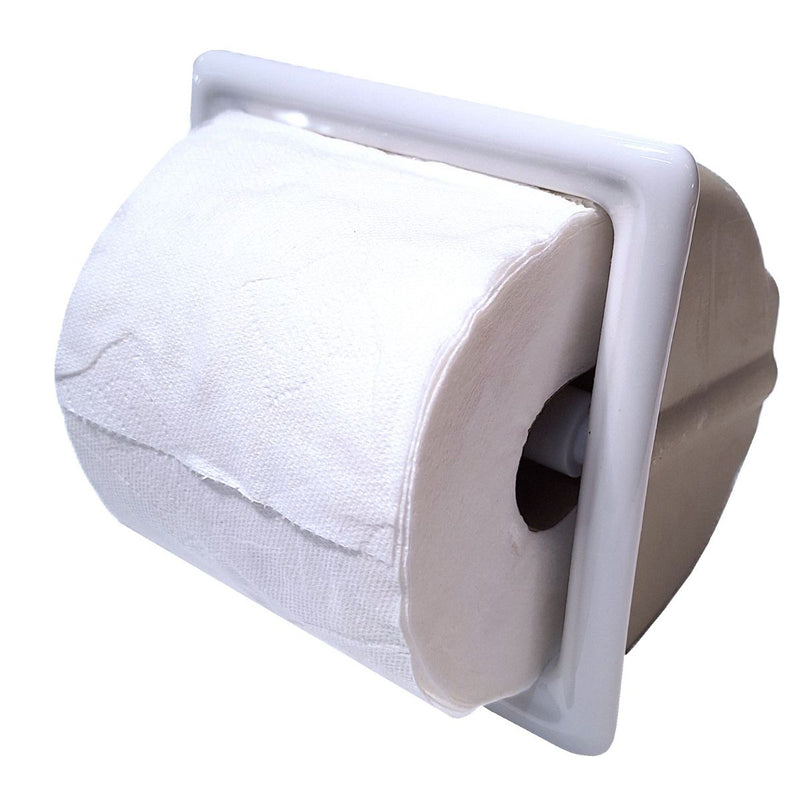 SereneDrains Ceramic Recessed Toilet Paper Holder White Glossy 6x6 Niche Bathroom Tissue Roll