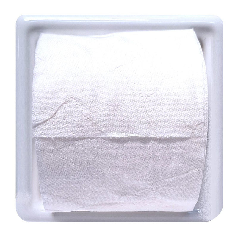 SereneDrains Ceramic Recessed Toilet Paper Holder White Glossy 6x6 Niche Bathroom Tissue Roll