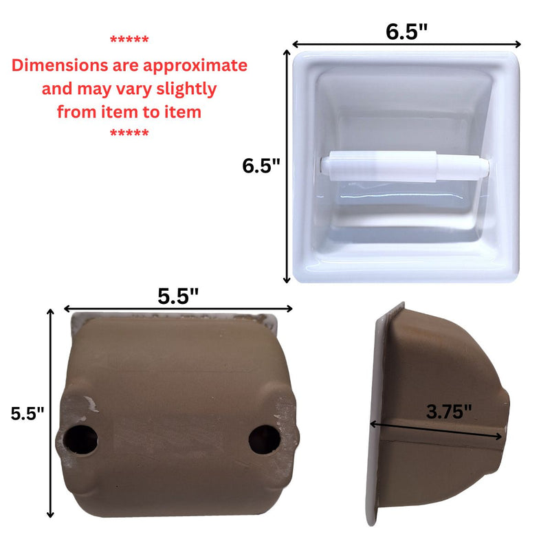 SereneDrains Ceramic Recessed Toilet Paper Holder White Glossy 6x6 Niche Bathroom Tissue Roll