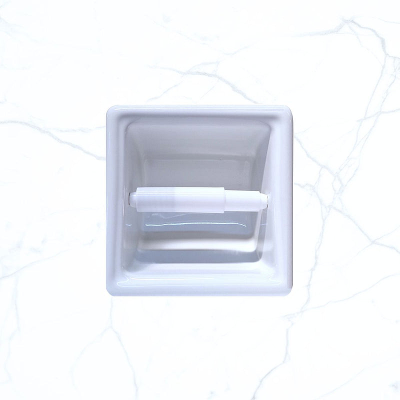 SereneDrains Ceramic Recessed Toilet Paper Holder White Glossy 6x6 Niche Bathroom Tissue Roll