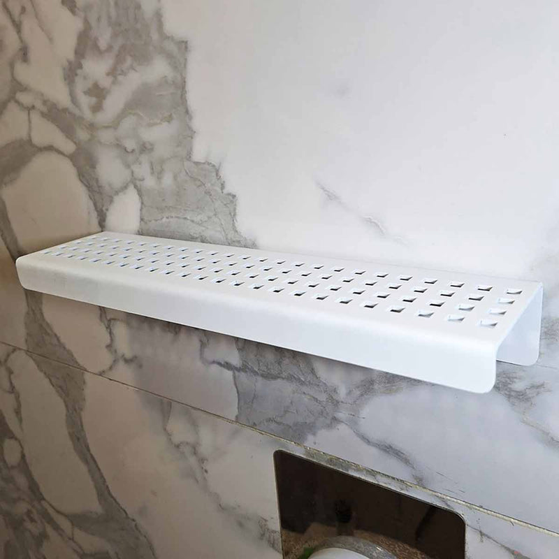 SereneDrains Shower Shelf Stainless Steel - Traditional Square - White
