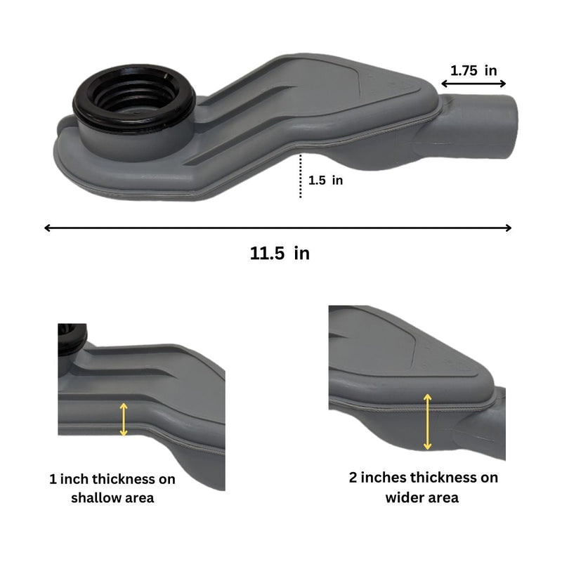 SereneDrains Wow Drain TM Side Discharge Outlet with 4 Inch Square Shower Drain Horizontal Low Profile