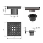 SereneDrains Square Shower Drain Kit with Base - Traditional Square - Brushed Nickel - 4 Inch Square PVC Plastic