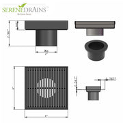 SereneDrains Square Shower Drain Linear Wedge 4 Matte Black