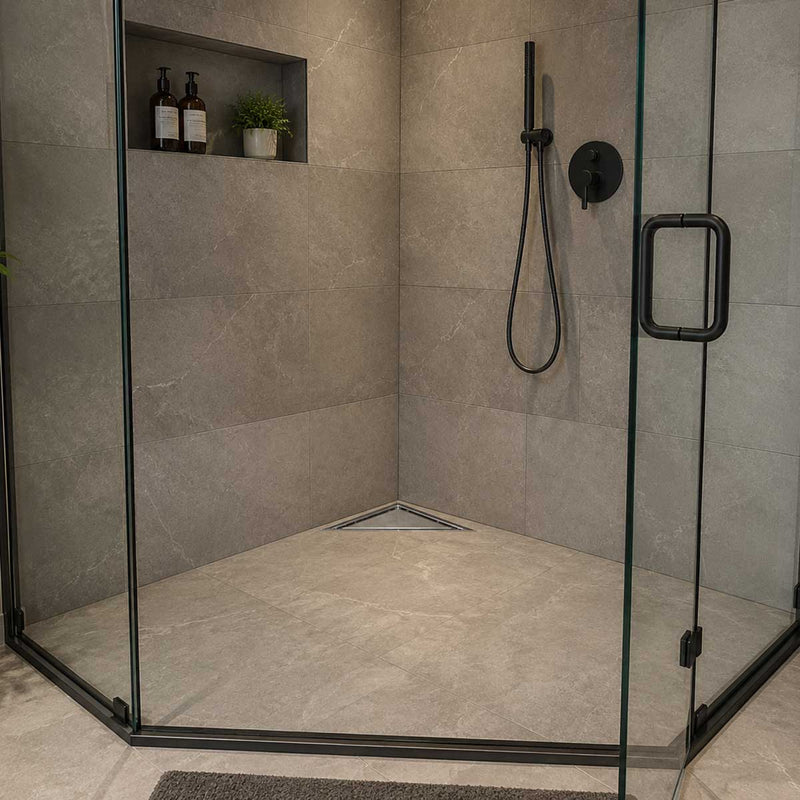 SereneDrains Triangle Shower Drain - Tile Insert - Polished Chrome - 8 Inch