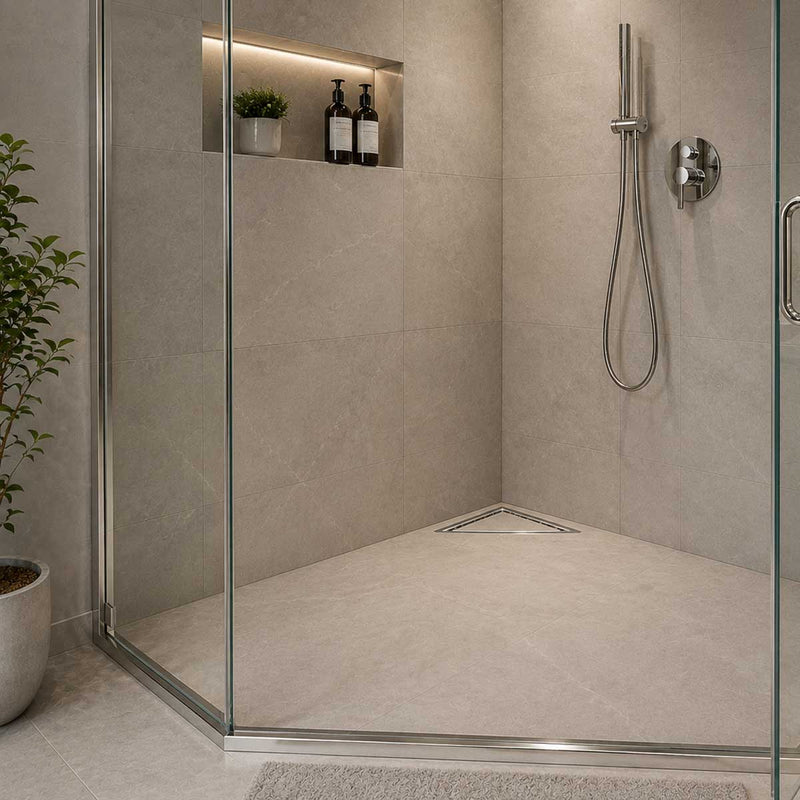 SereneDrains Triangle Shower Drain - Tile Insert - Polished Chrome - 8 Inch