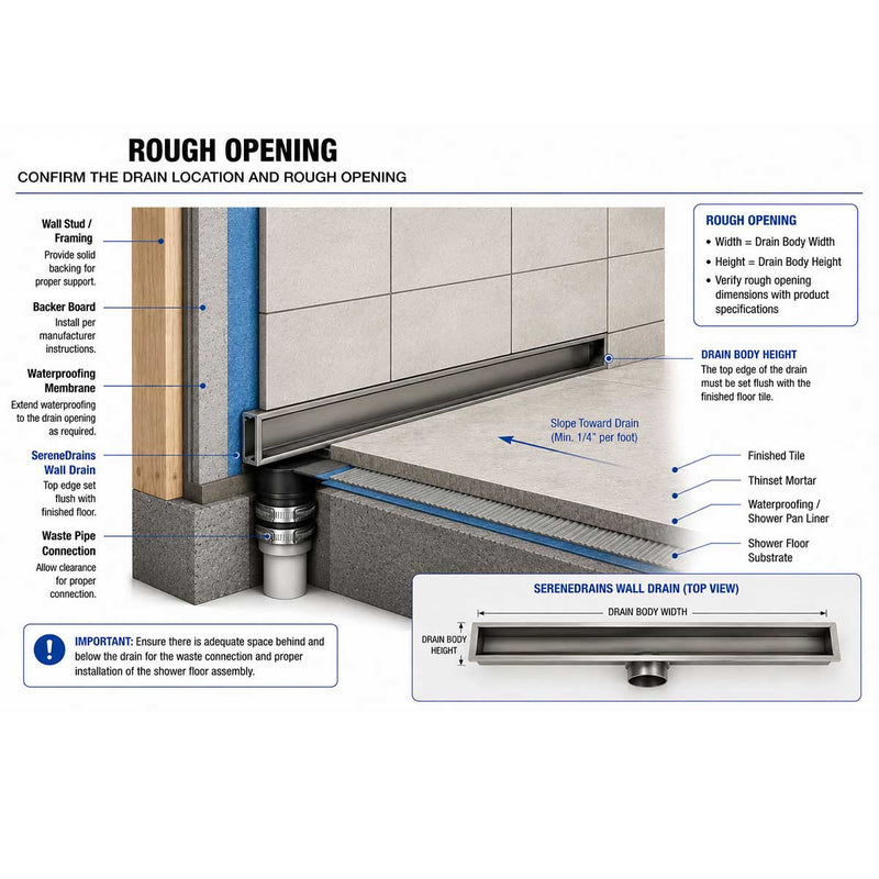SereneDrains Linear Wall Shower Drain - Tile Insert - Brushed Nickel - 24 Inch
