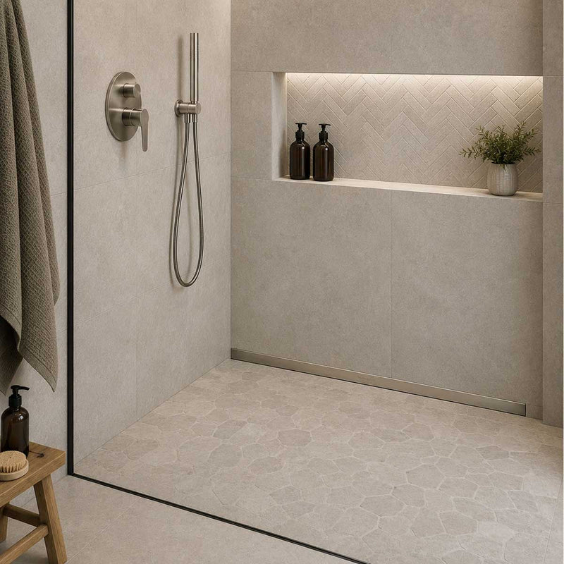 SereneDrains Linear Wall Shower Drain - Tile Insert - Brushed Nickel - 24 Inch
