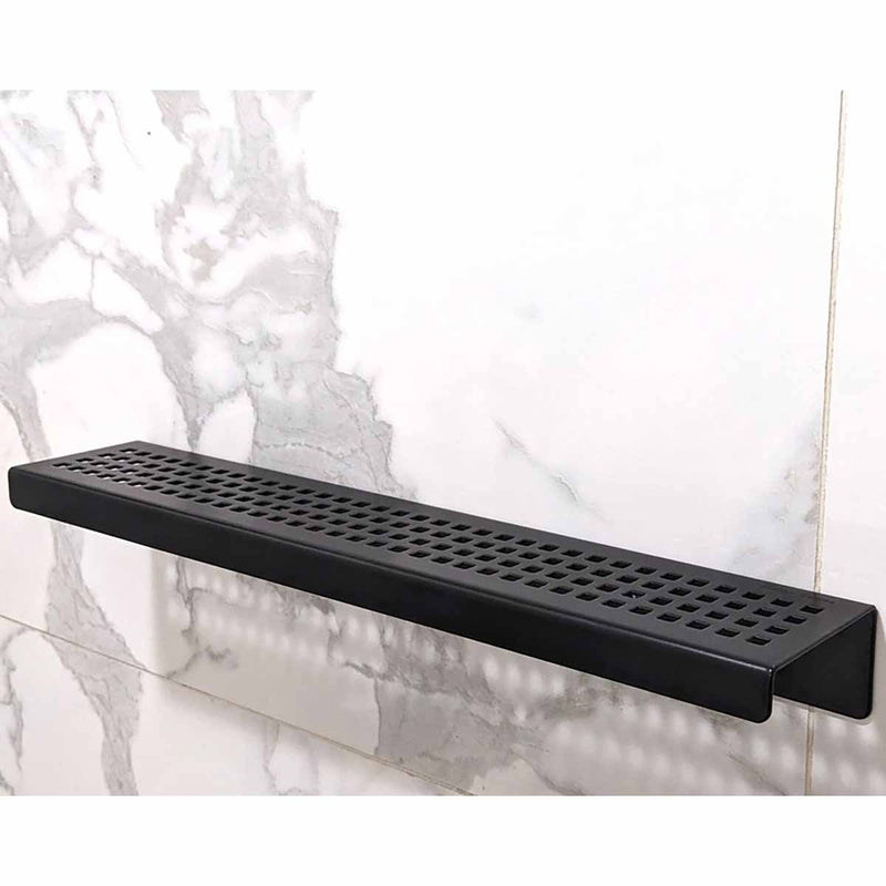SereneDrains Shower Shelf Stainless Steel Traditional Square - Matte Black Install over large format tile wall